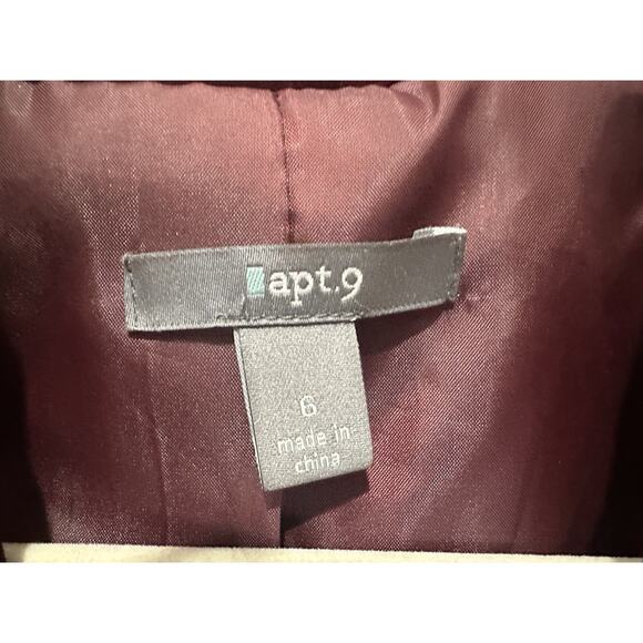 Apt.9 Women's Red Wine Velvet Button Long Sleeve Tailored Blazer Jacket Sz 6 - Picture 5 of 7